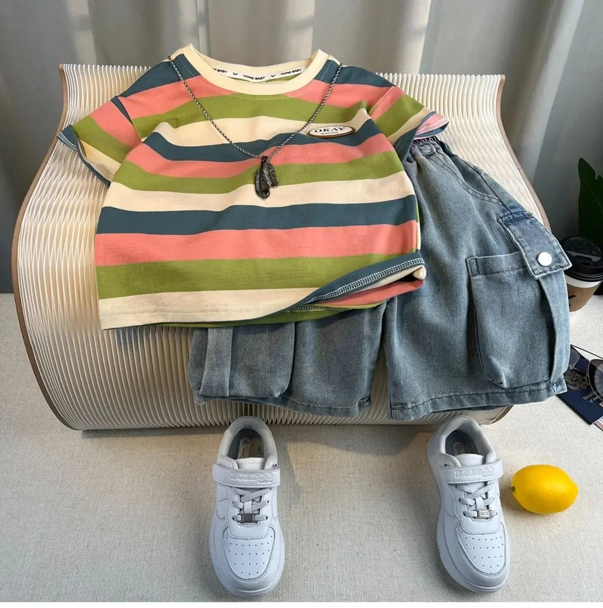 Korean Children's Summer Clothes Kids Set Outfits Boys 2025 Handsome Sleeveless&Short Sleeved T-shirt Denim Shorts 2-piece Set