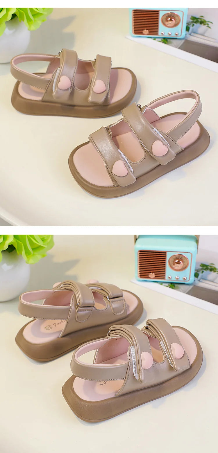 Children's Sandals Summer PU Leather Hook Loop Girls Sandal Breathable Soft Sole Kids Beach Shoes