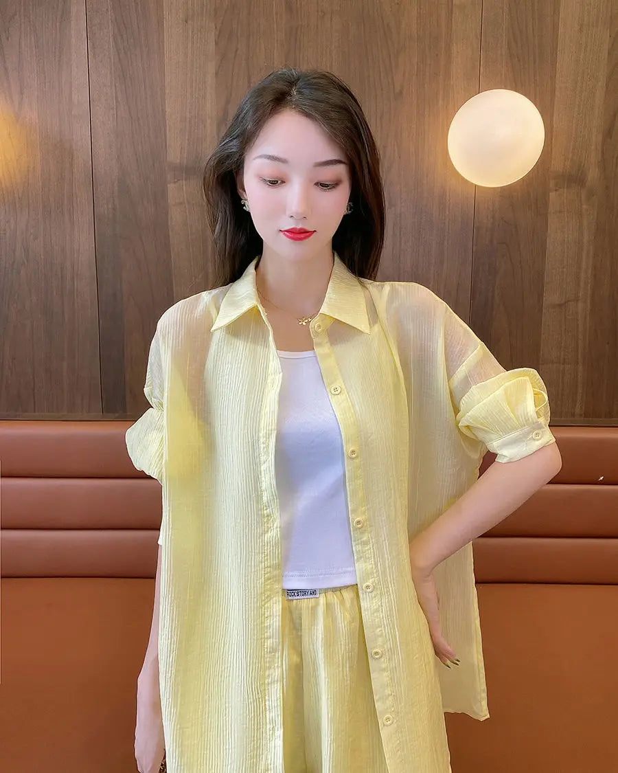Spring and Summer Sun Protection Women's Set Stylish Loose Shirt Shorts High-end Elegant Women's Three Piece Set