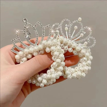 Fashion Pearl Crown Princess Cute Kids Hair Bands Elastic Rubber Bands
