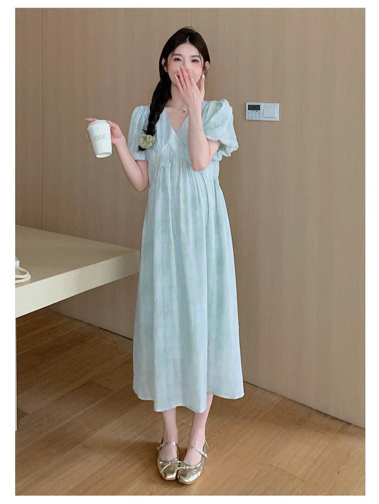 Pregnant Women's Dress Summer  Fashionable Western Style Loose Belly Covering French High Waisted Long Skirt