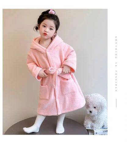 Sanrio Hello Kitty Children Bath Robe Pajamas Terry Cloth Girls Babies Toddlers Spring Winter Home Wear Hooded Cozy Sleepwear