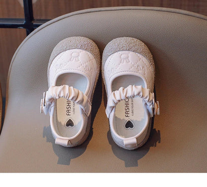 Girl's Mary Janes Cute Flat Sewing Pu Leather Little Children Leather Shoes Pu 21-30 Hook-loop Anti-slip Lovely Kids Spring Shoe