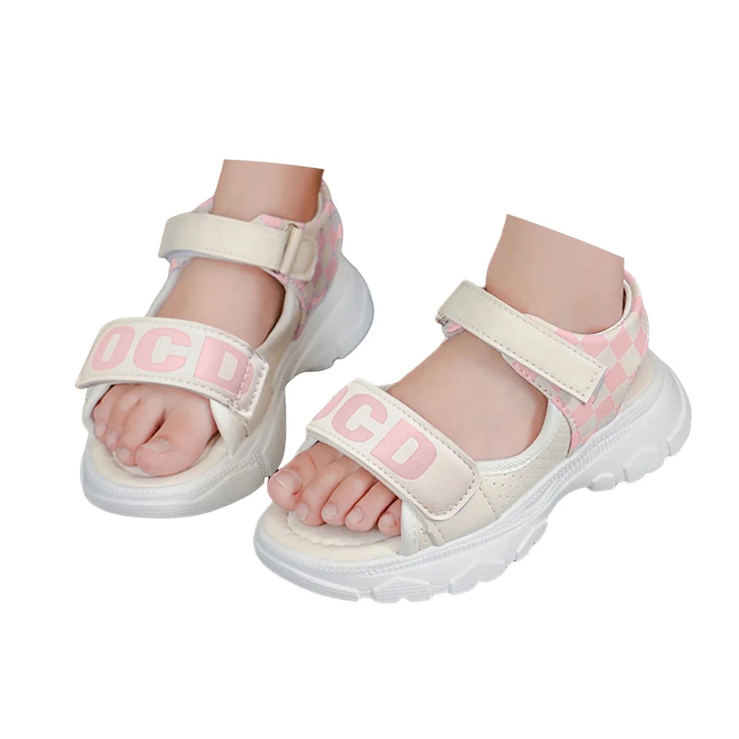 Children's Platform Velcro Sandals Checkerboard Toddler Chunky Heel Platform Sandals Open Toe Outdoor Casual Beach Shoes
