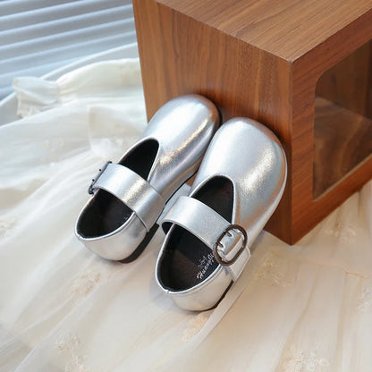 Girls' leather shoes spring new children's round toe flat fashion simple princess shoes single shoes