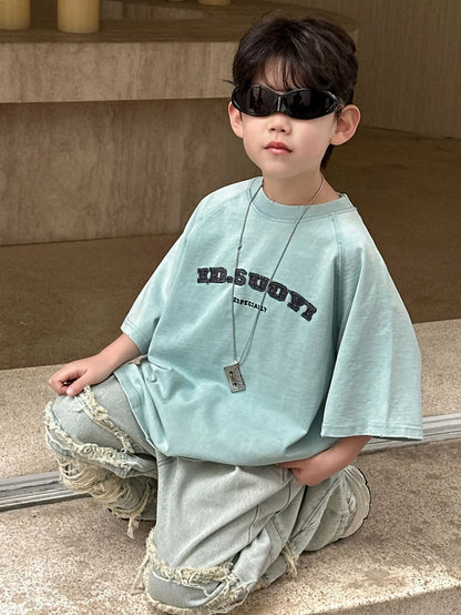 Summer Collection Children's Short Sleeves Grinding Embroidered Half Sleeve T-shirt