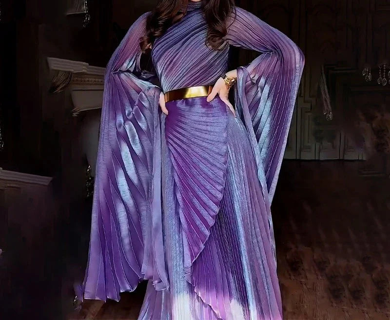 Elegant Party Dress for Women Temperament Fashion  Fall Winter New Batwing Sleeve Shawl Split Vestidos Evening Long Dresses