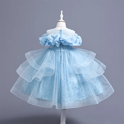 New Girl's Wedding Evening Dress Petal Sequin Mesh Sleeveless Dress Birthday Party School Graduation Party Dress