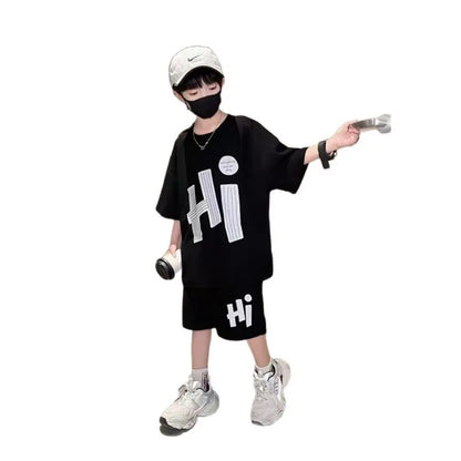New Boys Sport Clothing Sets Summer Big Kids Loose Clothes Suit Short Sleeve Tops+Shorts 2Pcs Children Fashion Handsome Outfits