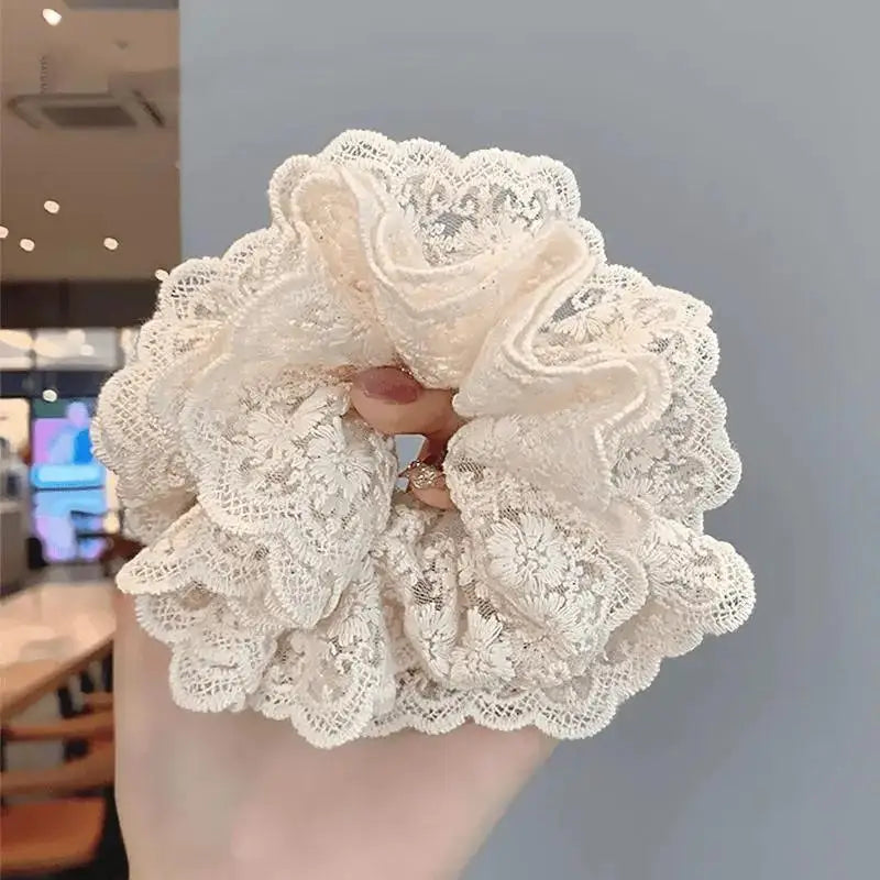 Lace Scrunchies for Women Elastic Hair Bands Ponytail Holders Tie Solid Color Hair Hoop Scrunchy Rubber Bands Women Hair Ring