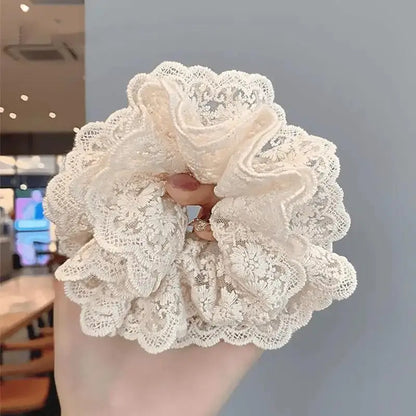 Lace Scrunchies for Women Elastic Hair Bands Ponytail Holders Tie Solid Color Hair Hoop Scrunchy Rubber Bands Women Hair Ring