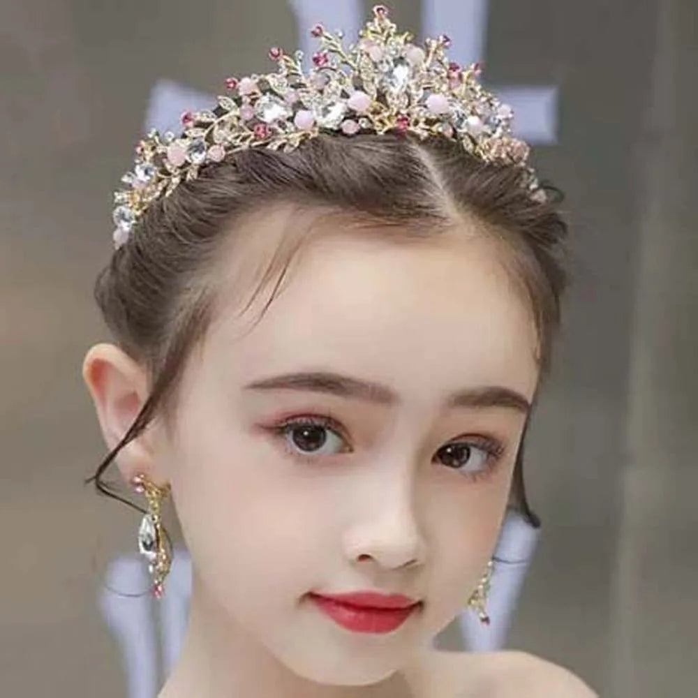 Ancient Vintage Pink Floral Crown Elegant Shiny Crown Hair Accessory Headwear Alloy Princess Rhinestone Tiara Photography Props
