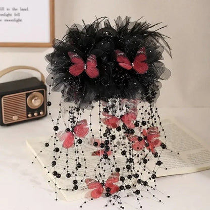 Fashion Fairy Butterfly Feather Tassel Hair Claw Shark Clips Temperament Mesh Flower Claw Clip Women Headwear Hair Accessories