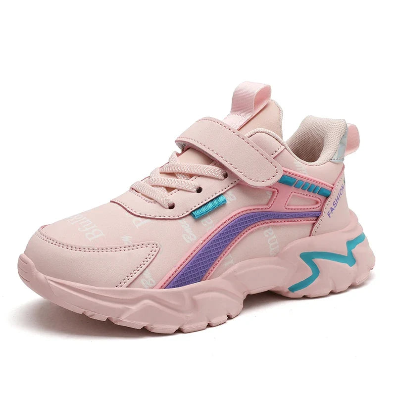 Children's Casual Pink Girls' Leather Shoes, Fashionable Lightweight Running Shoes for Teenagers and Students Aged 7-15, Children's Sports Shoes for Girls