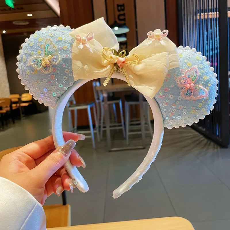 Adorable Sweet Rainbow Mouse ears veil Headband Gradient Butterfly Knot Hairband Theme Fresh Style Women's Hair Accessories