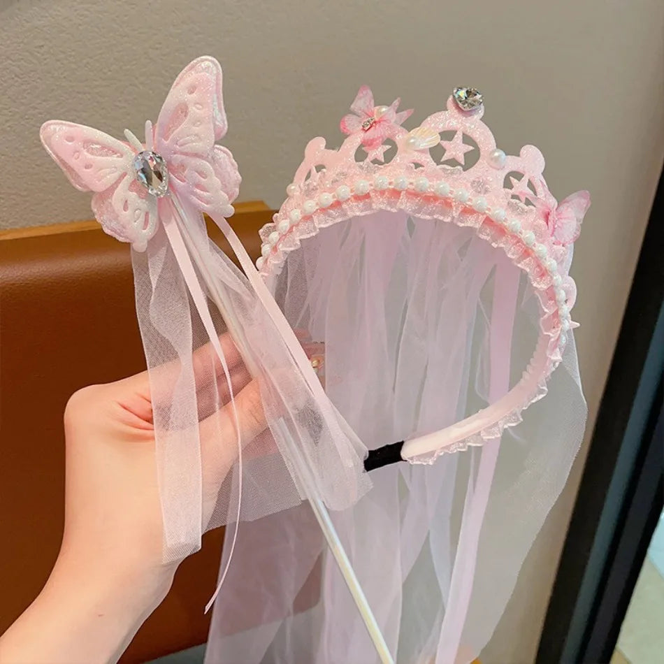 Baby Girls Pink Butterfly Fairy Magic Wand Toddler Snowflake Princess Cos Props Mermaid Cos Crown Photography Props