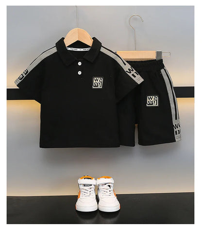 Boys Summer Polo Shirt Set New Baby Short-sleeved Two-piece Set Boys Children's Foreign Children's Clothing