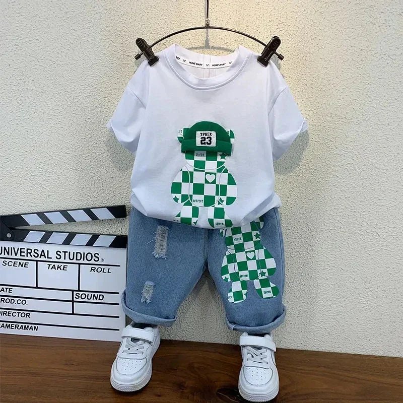 New Selling Summer Baby Boys Clothing Sets Tops bear T-shirt +Short Pants 2 Pieces Set Kids