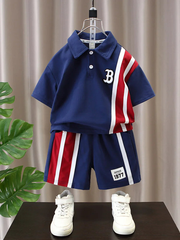 Summer Baby Boys Clothes Suits Kids Patchwork POLO Shirts and Shorts 2pcs Suit Children Short Sleeve Tracksuits Boys Sports Set