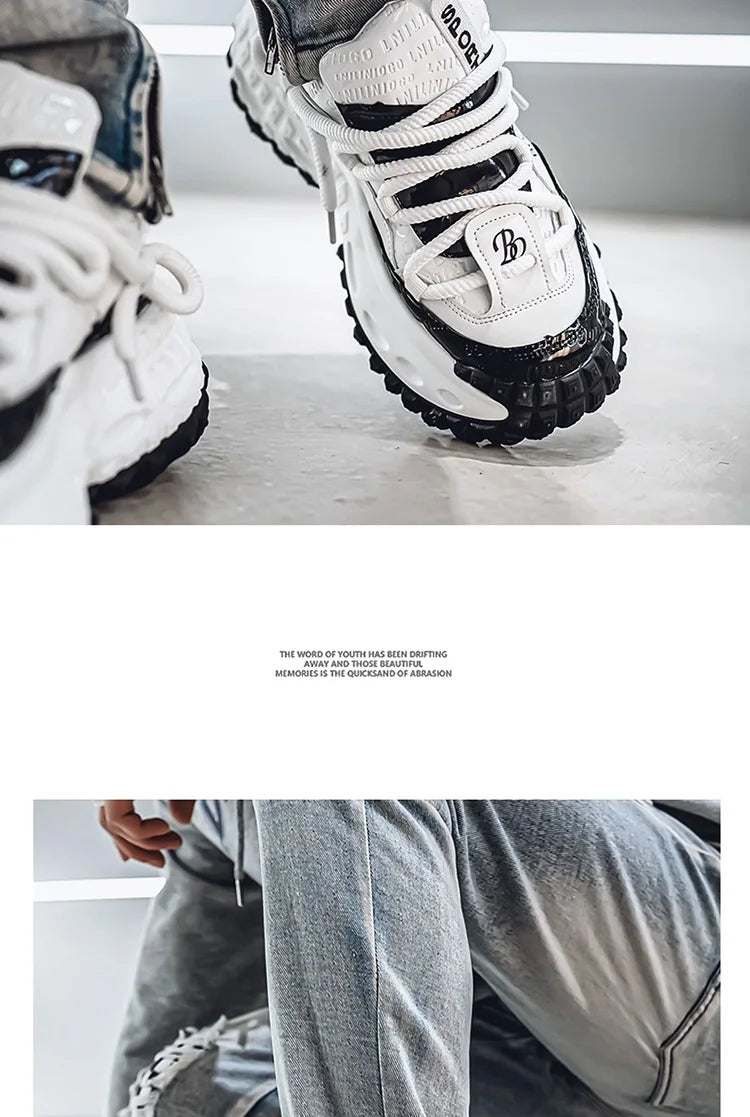 New Thick Soled Height Increasing Men's Casual Shoes 2025 Spring Color Blocked Comfortable Fashion Trend Low Cut Chunky sneakers   (Available)