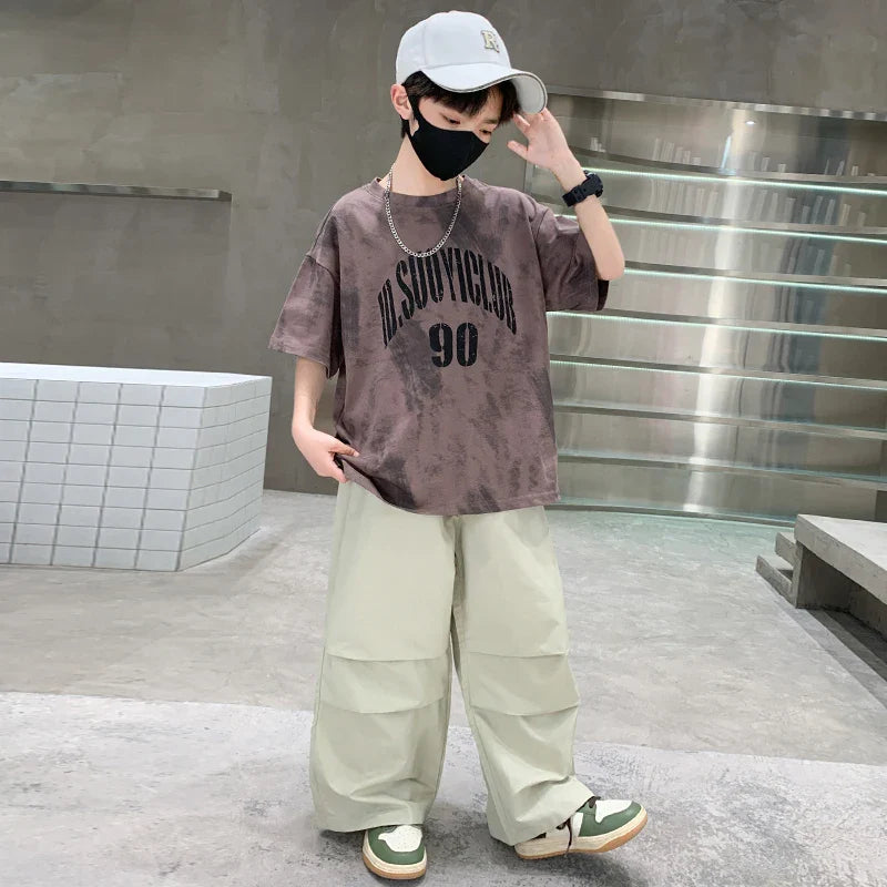 Boys Summer Clothing Set Children Casual Cotton Outfit Suit Brown Color Kids Cotton