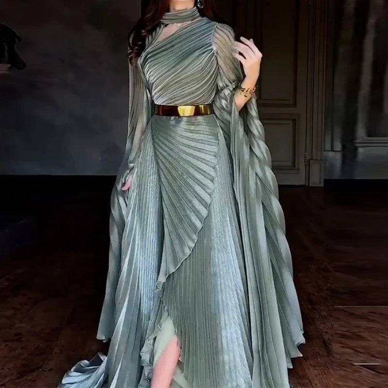 Elegant Party Dress for Women Temperament Fashion  Fall Winter New Batwing Sleeve Shawl Split Vestidos Evening Long Dresses