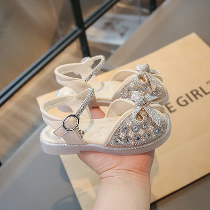 New Bow Princess Shoes Fashion Sequin Girls Shoes Allmatch Kid Shoes