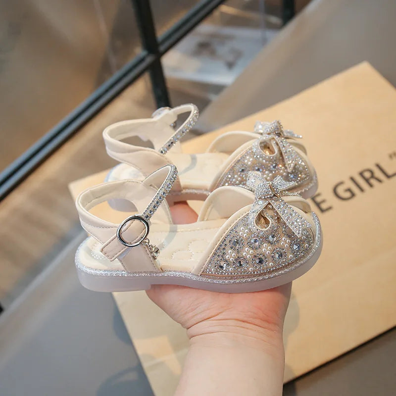 New Bow Princess Shoes Fashion Sequin Girls Shoes Allmatch Kid Shoes
