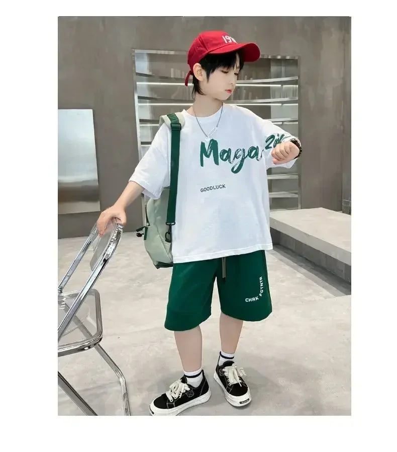 Korean Thin Sports Summer Two-Piece Set Boys Summer Set New Children's Summer Medium and Large Children's Boy