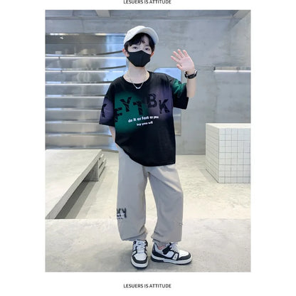 Teenager Boys Clothes Casual Outfit Kids Gradient Tracksuit Child t shirt + ankle tie pant