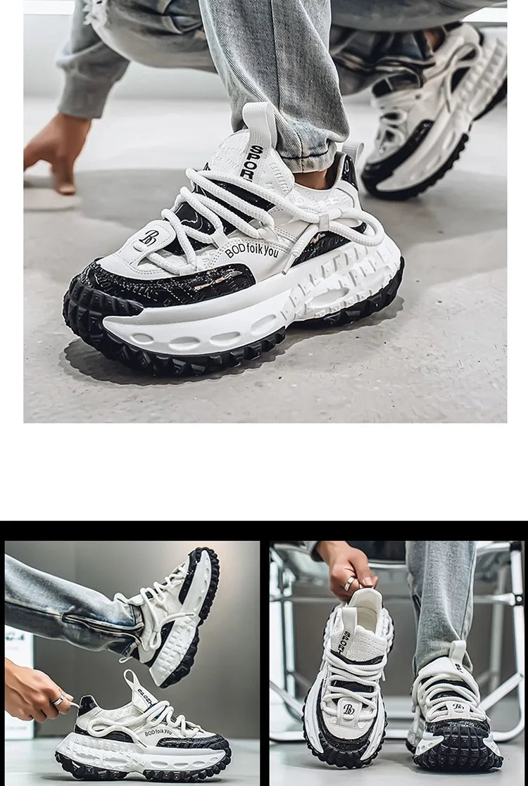 New Thick Soled Height Increasing Men's Casual Shoes 2025 Spring Color Blocked Comfortable Fashion Trend Low Cut Chunky sneakers   (Available)