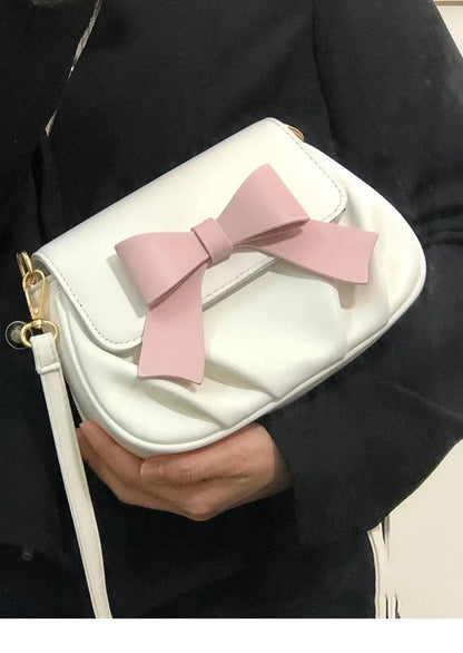 Beautiful Women Bag Bow Small Round Bag Pleated Cloud Bag Soft Versatile Shoulder Messenger Bags