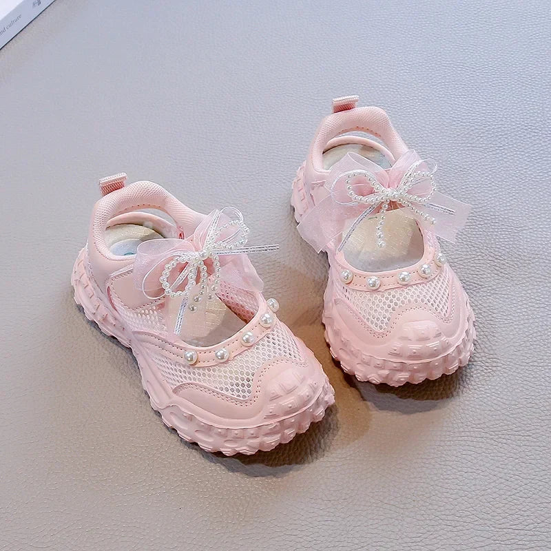 Summer Children School Running Sandals Sweet Breathable Girls Mesh Sports Sandals Non-slip Fashion Kids Princess Cut-outs Shoes