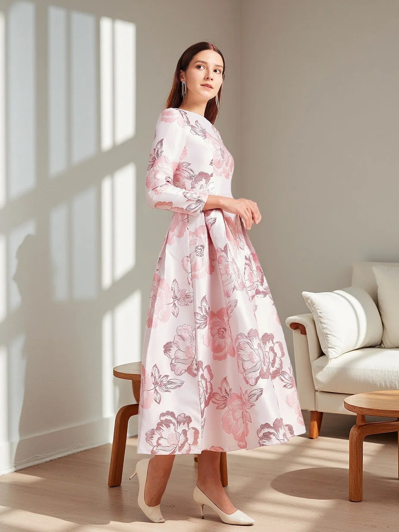 Autumn-Winter New Luxury Elegant Pink Party Banquet Evening Gown for Wedding Guest Dresses