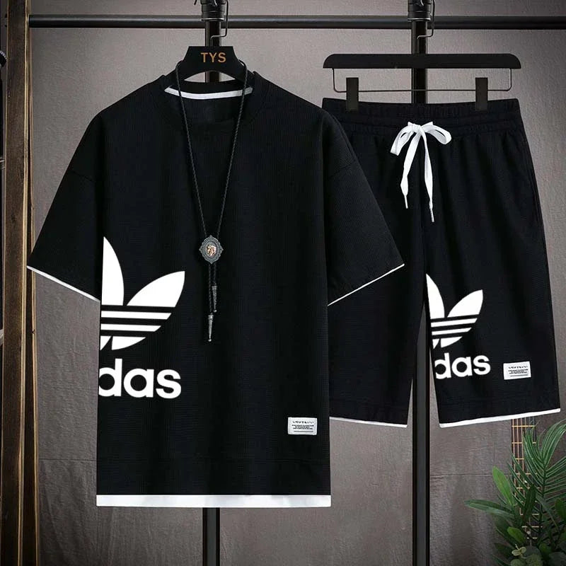 Summer  New Men's pullover sportswear Set, fashionable basketball men's casual short-sleeved T-shirt + shorts two-piece set
