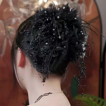 Fashion Fairy Butterfly Feather Tassel Hair Claw Shark Clips Temperament Mesh Flower Claw Clip Women Headwear Hair Accessories