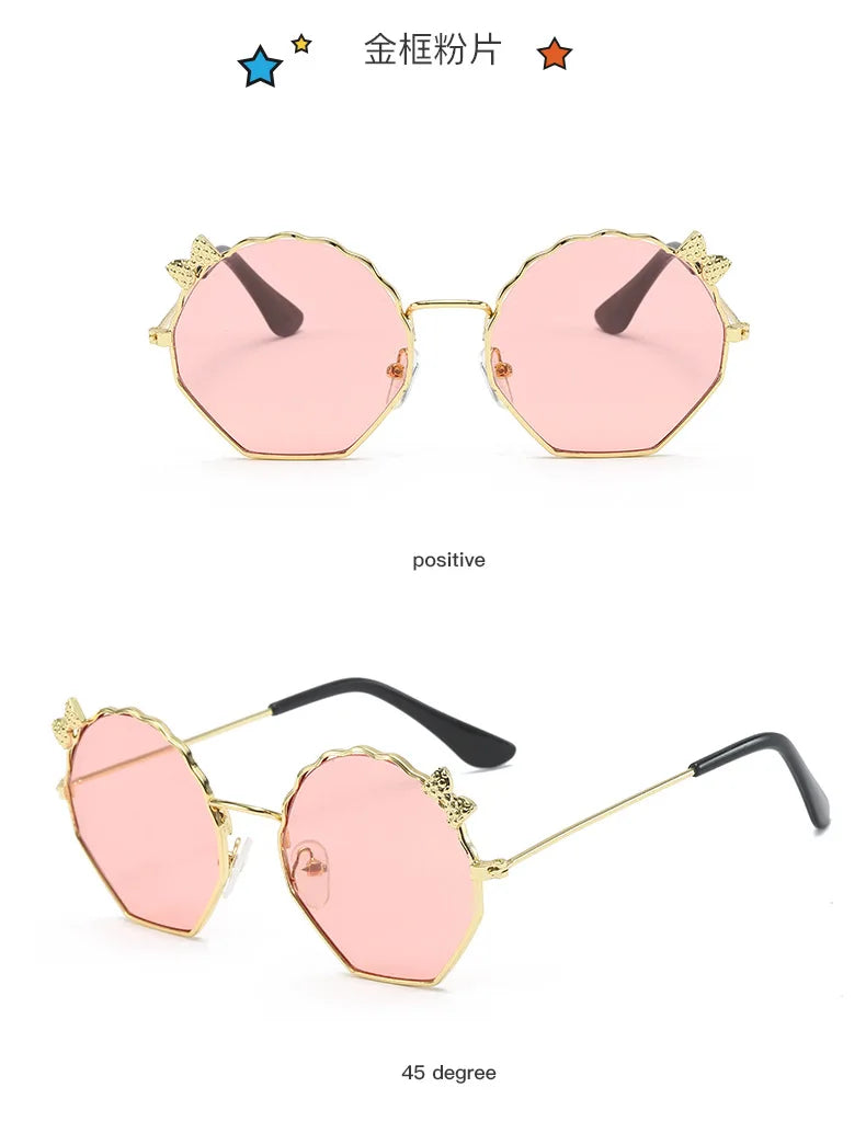 Summer Fashion Kids Sunglasses Trendy Bowknot Metal Frame Sun Glasses for Boys Girls Outdoor Anti UV Eyewear UV400