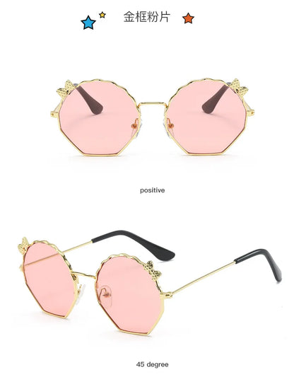 Summer Fashion Kids Sunglasses Trendy Bowknot Metal Frame Sun Glasses for Boys Girls Outdoor Anti UV Eyewear UV400