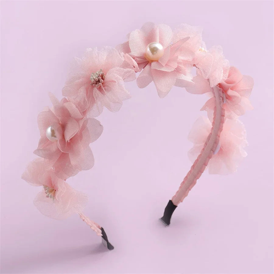 Advanced Handmade Flower Girls Headbands Cute Pearl Feather Wedding Crown Princess Dance Party Headwear Fashion Hoop Accessories