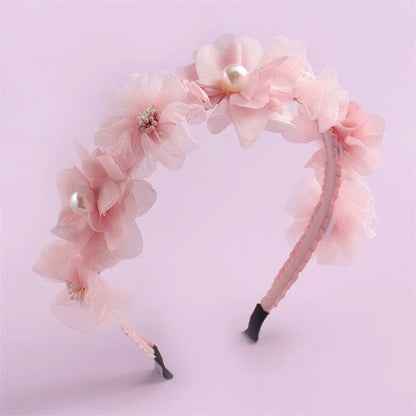 Advanced Handmade Flower Girls Headbands Cute Pearl Feather Wedding Crown Princess Dance Party Headwear Fashion Hoop Accessories