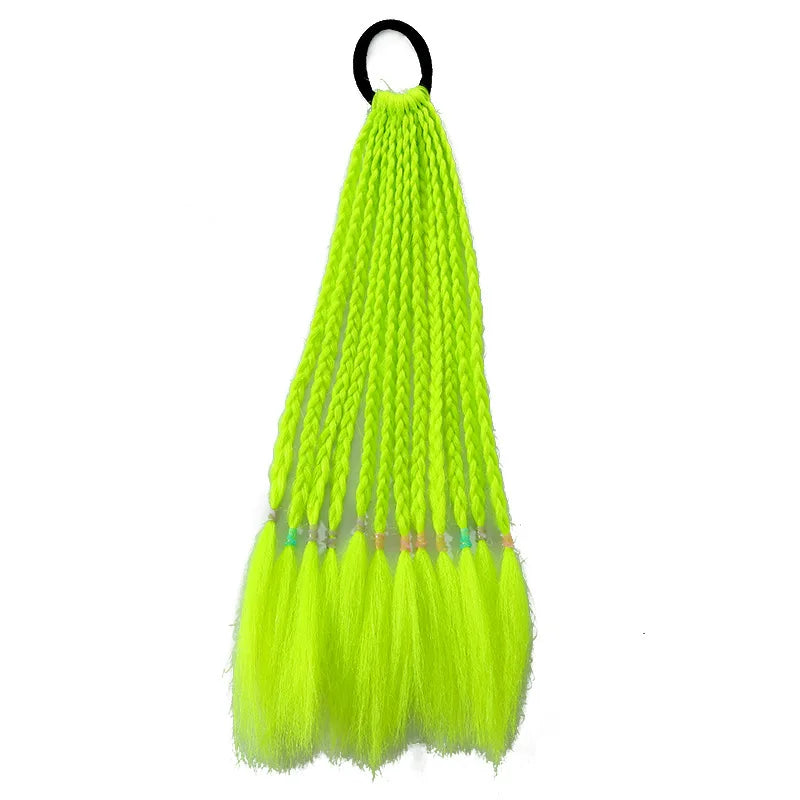 Girls Dirty Braids Colorful Twist Tie Wigs Ponytail Kids Hair Accessories Headbands Rubber Bands Princess Headwear