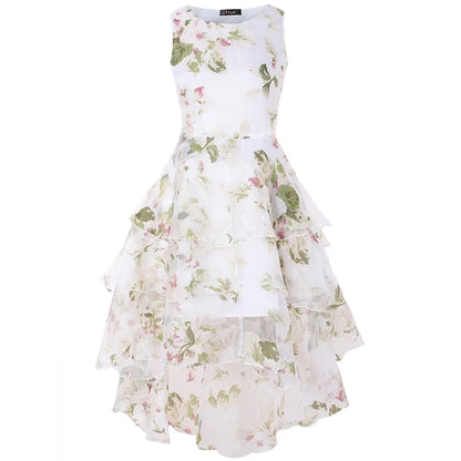 Summer High Low Retro Dress Vintage Women Sleeveless Front Back Short Long Organza Lace Dress Ladies Elegant Party Dress  (Available)