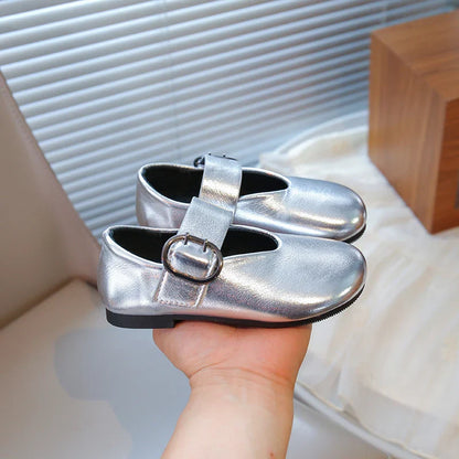 Girls' leather shoes spring new children's round toe flat fashion simple princess shoes single shoes