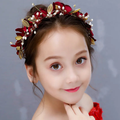 Red Ancient Chinese Style Headband Floral Hairpiece for Girls Princess Hanfu Accessories Traditional Festival Celebration Gift