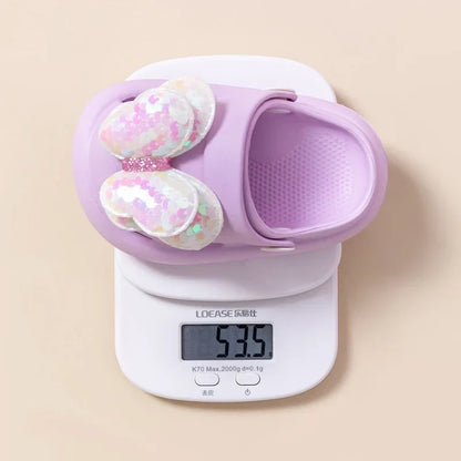 Girls Princess Style Wear Non-Slip Soft-Soled Crcs Fashion Bow Treasure Girls Bow-Toe Shoes