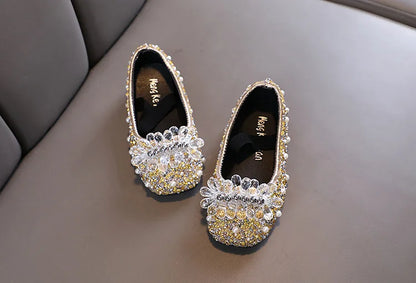 Kids Girl Shoes New Girls Princess Shoes Fashion Children Sequins Bling Bow Shoe Kid Rhinestone Non-slip Flat Shoe