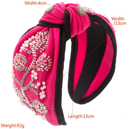Fashion New Style Wide Brim Knotted Hairband Hand-Stitched Glass Flower Banquet