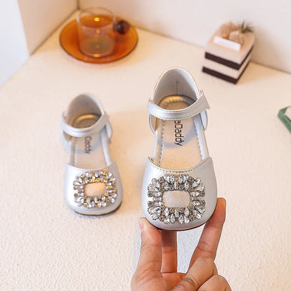 Fashion Causal Kids Party Dress Sandals Rhinestone Children's Ballet Flat Sandals Hook Loop
