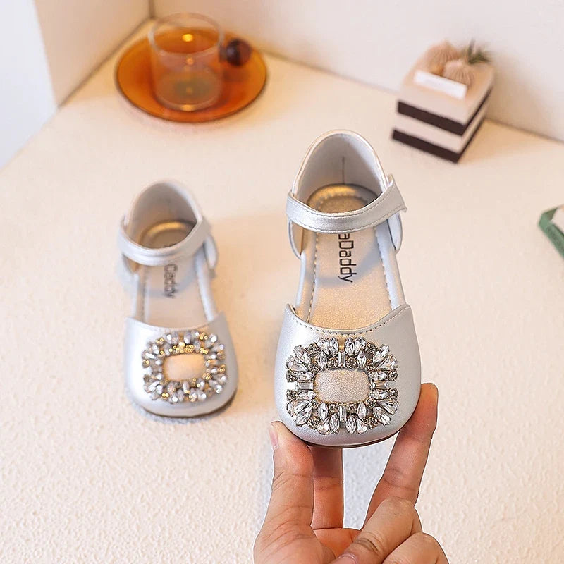 Fashion Causal Kids Party Dress Sandals Rhinestone Children's Ballet Flat Sandals Hook Loop