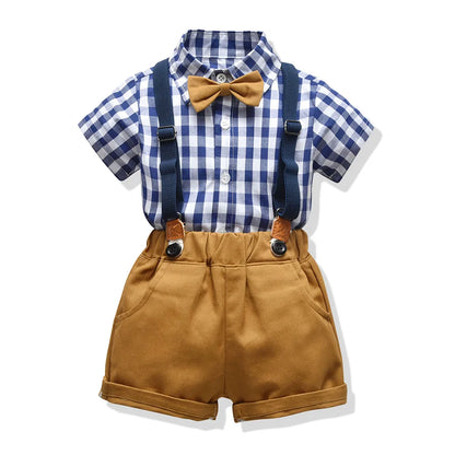 Toddler Boys Clothing Set Newborn Gentleman Suit Kids Short Sleeve Bow Tie Shirt+Suspender Shorts Casual Summer Baby Boy Clothes
